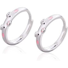 2 Pack Creative Cute Pink Red Pig Cow Ring Popular Lucky Piggy Calf Animal Couple Adjustable Open Ring Women Girls Jewelry