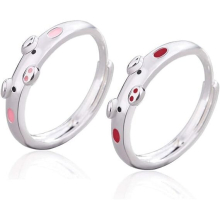 2 Pack Creative Cute Pink Red Pig Cow Ring Popular Lucky Piggy Calf Animal Couple Adjustable Open Ring Women Girls Jewelry