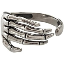 Vintage Skull Hand S925 Sterling Silver Open Band Ring for Girls Statement Adjustable Expandable Oxidized Gothic Skeleton Devil's Talons Finger Rings
