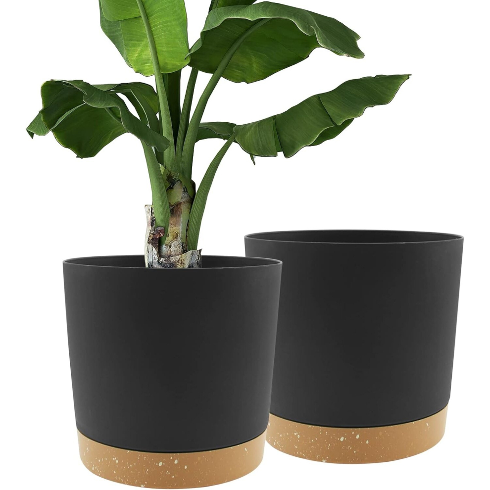 Plant Pots Set of 2 Pack 12 inch,Planters for Indoor Plants with Drainage Holes and Removable Base,Saucer Modern Decorative(Dark Grey 12 in)-image-OPC-PD6HQZ6-NEW