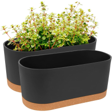 2 Pack Window Boxes Planters,16¡x 7" Self Watering Pots with Drainage Holes and Trays,Indoor Home Garden Modern Decorative Plant Pot(Dark Grey)
