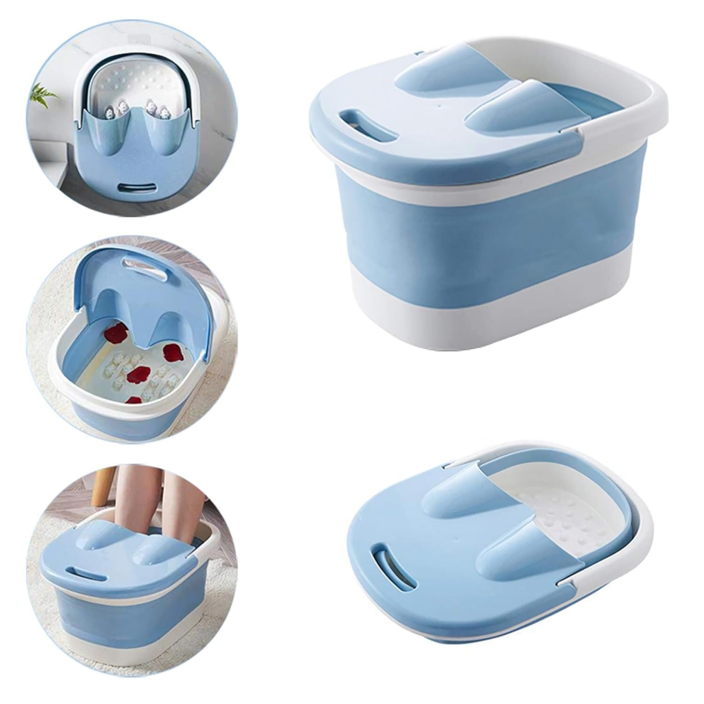 Tianfu Foot Soaking Bath Tub Basin Tools Foot Spa Foldable Footbath Tub Plastic/Rubber Foldable Bucket Large Foot Soaking Tub Bucket (Blue)