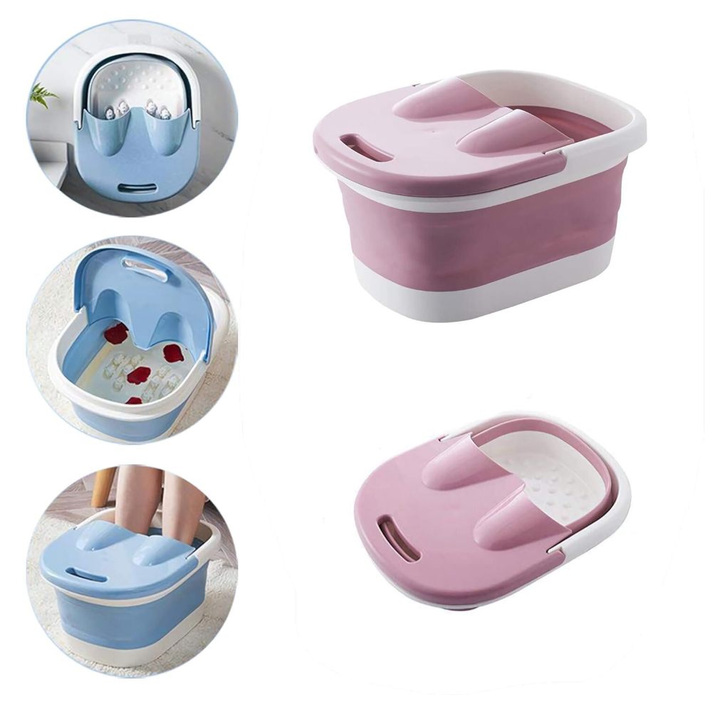 Tianfu Foot Soaking Bath Tub Basin Tools Foot Spa Foldable Footbath Tub Plastic/Rubber Foldable Bucket Large Foot Soaking Tub Bucket (Pink)