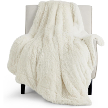 Faux Fur Cream Throw Blanket C Fuzzy, Fluffy, and Shaggy Cream Blankets, Soft and Thick Sherpa, Cozy Warm Decorative Gift, 50x60 Inches, 640 GSM