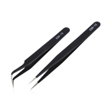 Pincettes noires incurvées et droites en acier inoxydable, outil de cueillette de strass pour Nail Art, paillettes et perles, 6 pièces