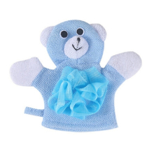 3 Pcs Cartoon Children Double-sided Bath Towel Thickened Bathing Gloves(Blue Bear)