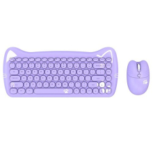 Ajazz A3060 2,4G Kabelloses Tastatur- und Maus-Set, süßes Haustier-Design, 84 Tasten, unterstützt Mac iOS Windows – Lila