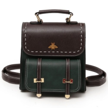 Vintage PU Leather Women's Backpack - Green, Simple Preppy Style, Compact 23x20x10 cm, 0.56 kg