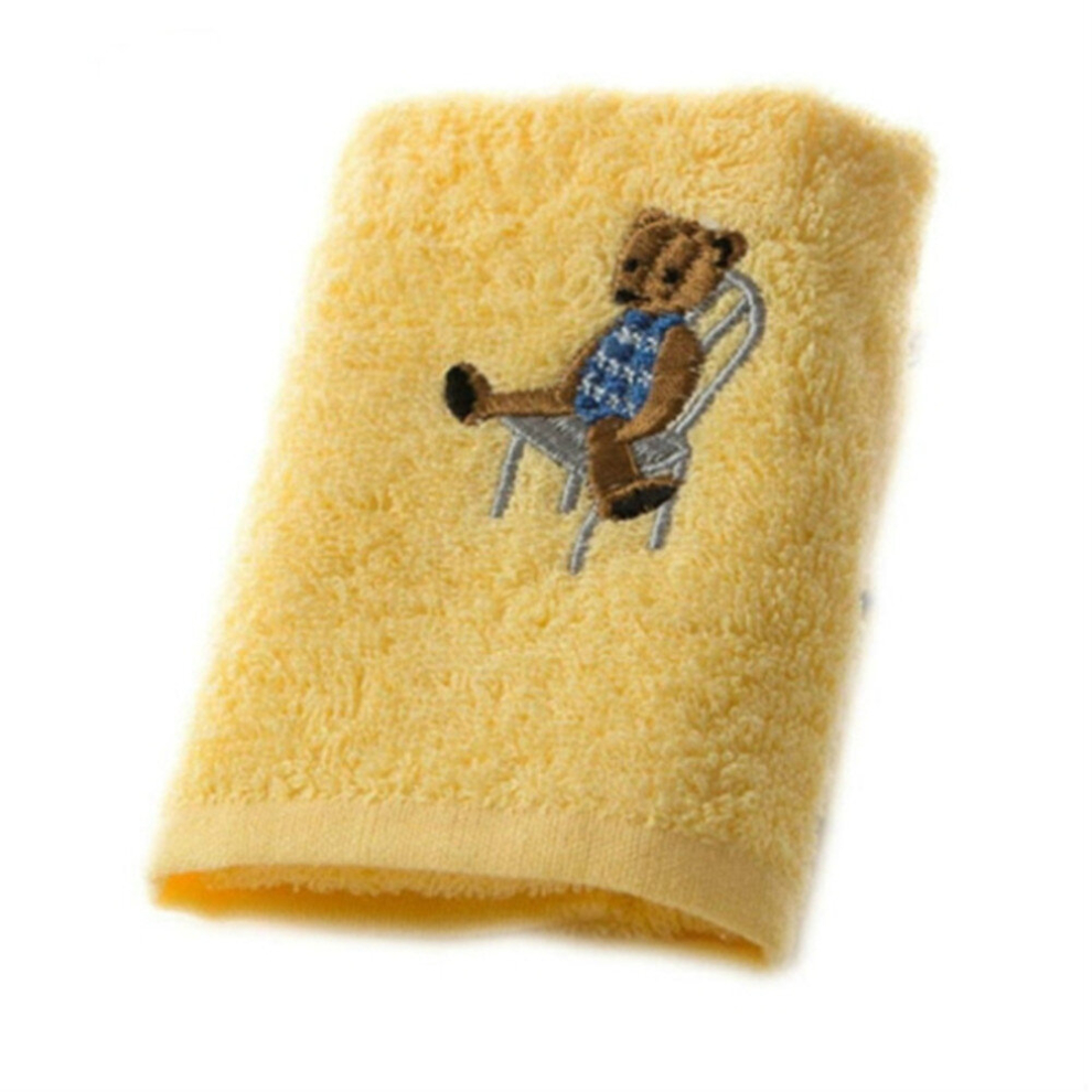 Dsport 3 Pcs Cotton Children Embroidery Cartoon Bear Towel(Yellow)