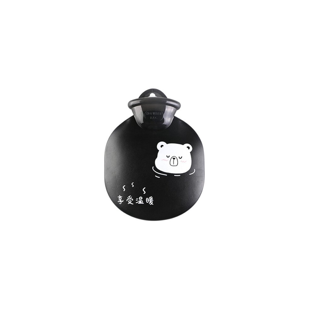 Dsport Black 2Pcs Cartoon Cute Water Injection Hot Water Bottle Discoloration Round Hand Warmer Bag(Black)