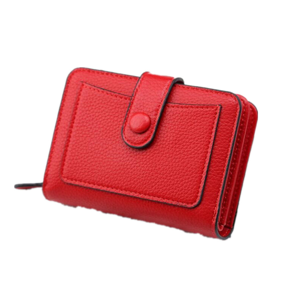 Women Short Litchi Texture Multi-card Buckle Wallet(Red)