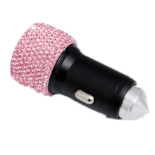 Diamond Car Dual Usb Charge Mobile Phone Safety Hammer Charger(Pink )