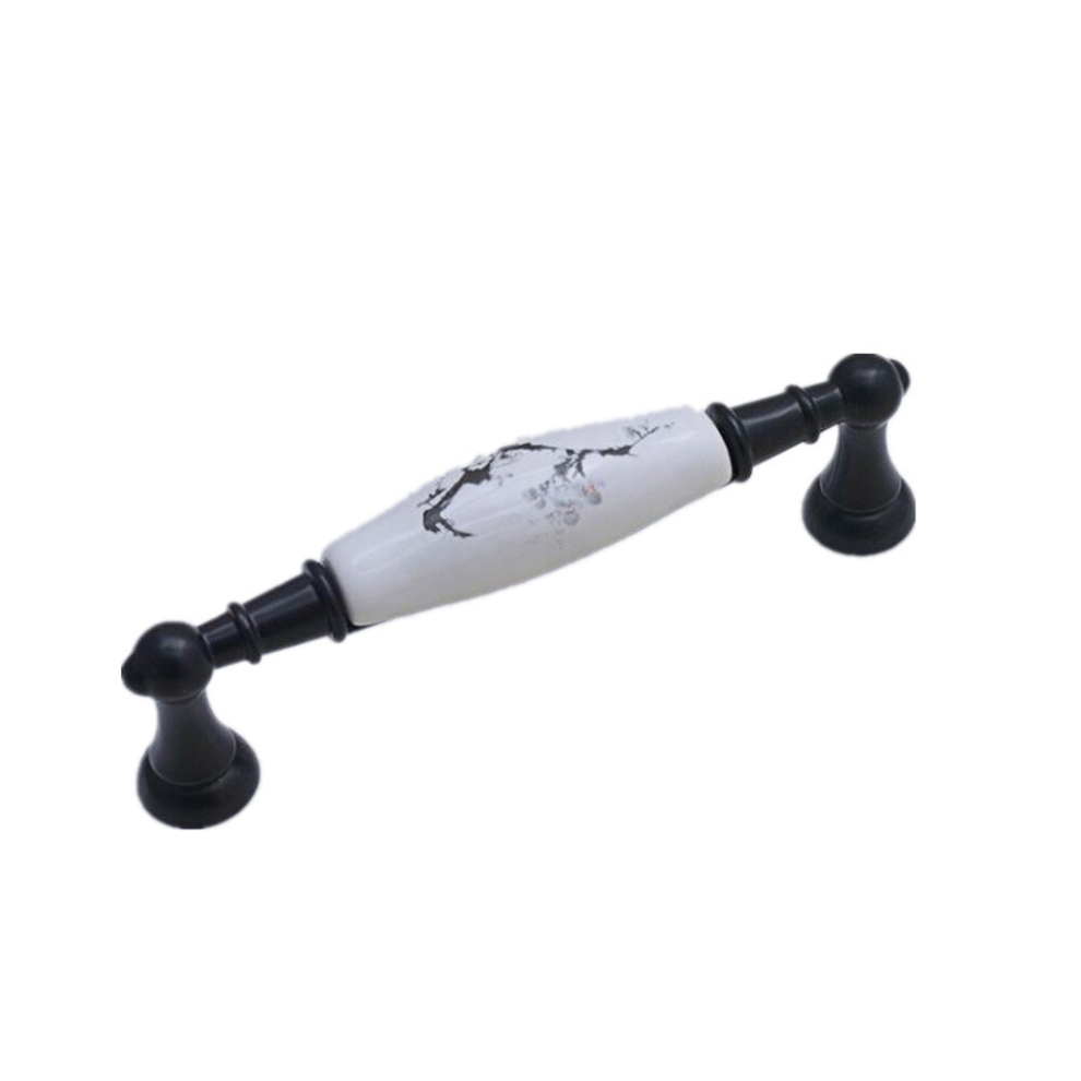2 Pcs Matte Black Ink Plum Zinc Alloy Ceramic Cabinet Handle 7061857235338
