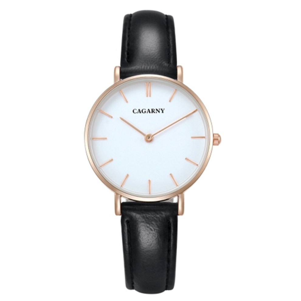 6872 Living Waterproof Round Dial Quartz Movement Alloy Gold Case Fashion Watch Quartz Watches with Leather Band(Black)