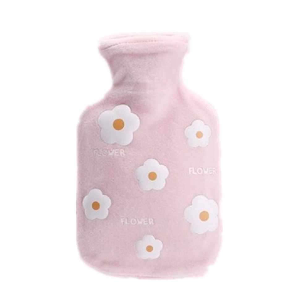 Dsport Pink 2Pcs Cartoon Flowers Plush Hot Water Bottle Bag Injection Water Hand Warmer(Pink)