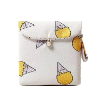 2 PCS Cute Cartoon Sanitary Napkin Storage Bag Cotton Large Capacity Sanitary Cotton Bag(Yellow Ice Cream)