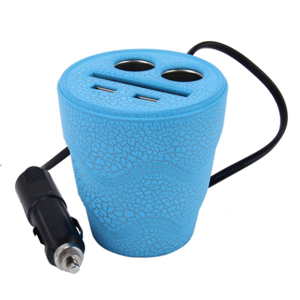 D-24 Crocodile Texture Car Cup Charger 2.1A/1A Dual Usb Ports Car 12V-24V Charger With 2-Socket Cigarette And Card Socket 6913664859355