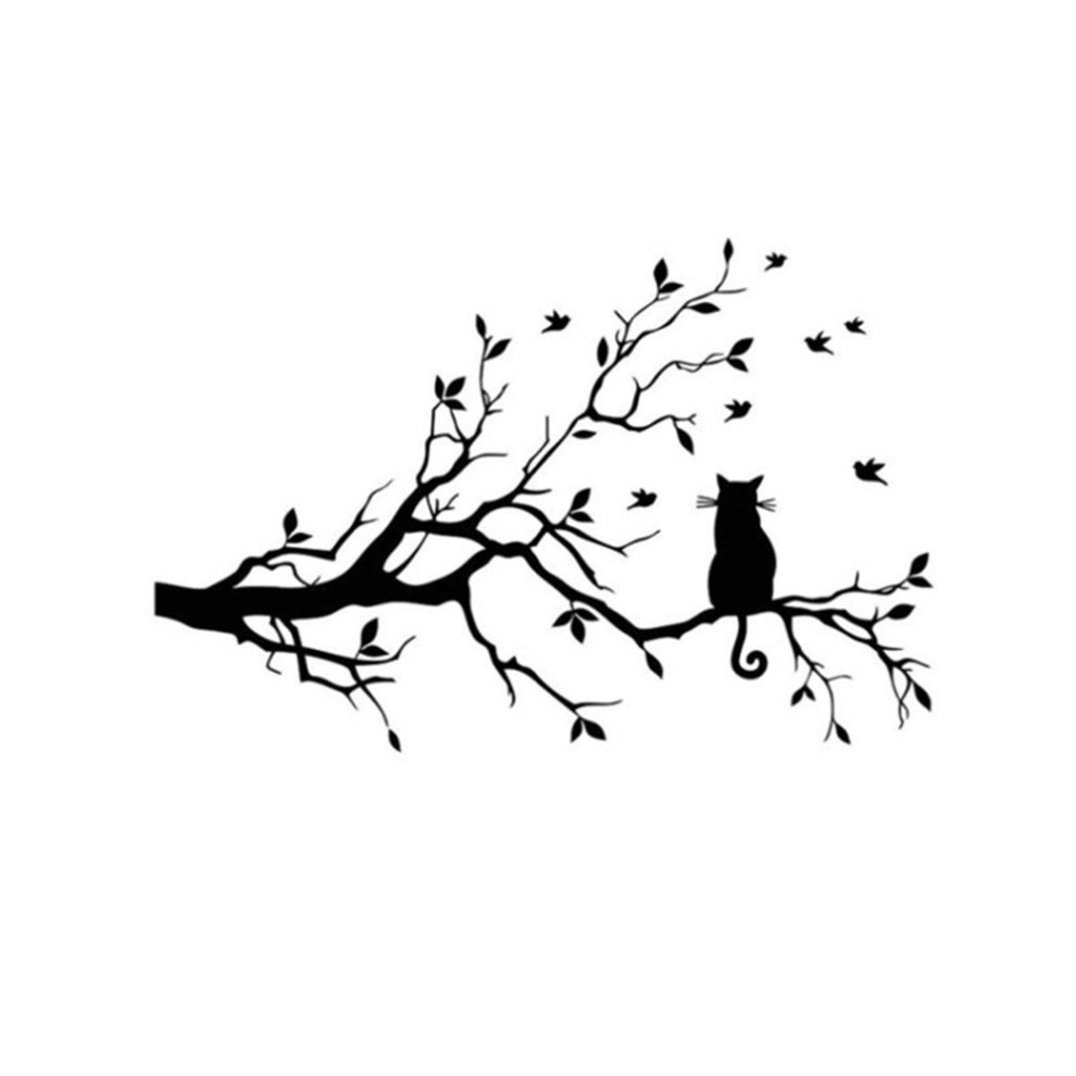 2Pc Twig Bird Carved Wall Sticker Bedroom Children Room Background Decoration Sticker Green Dsport