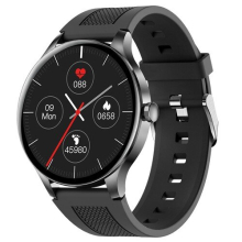 NY20 Smartwatch, rund, Voll-Touchscreen, Sportuhr, wasserdicht, Fitness-Tracker für iOS und Android, schwarzes Silikon