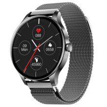 NY20 Smartwatch, rund, Voll-Touchscreen, Sportuhr, wasserdicht, Fitness-Tracker für iOS und Android, Schwarz