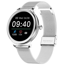 NY33 Damen-Smartwatch mit vollem Touchscreen, Sportuhr, IP68, wasserdicht, Fitness-Tracker für iOS und Android, Silber