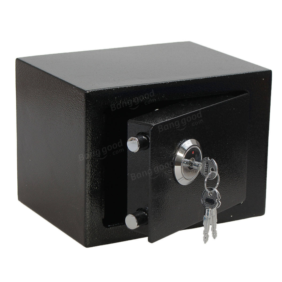 Iron Steel Black Key Operated Safe Box Money Cash Strong Steel For Home Office 4151093698905