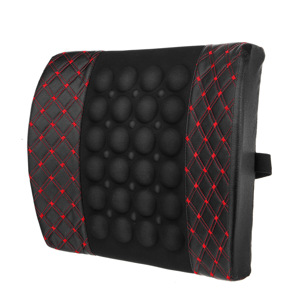 Dsport Black/White 12V Electric Pu Leather Lumbar Massager Pad Pillow Waist Support Car Home Office Heated Cushion Red