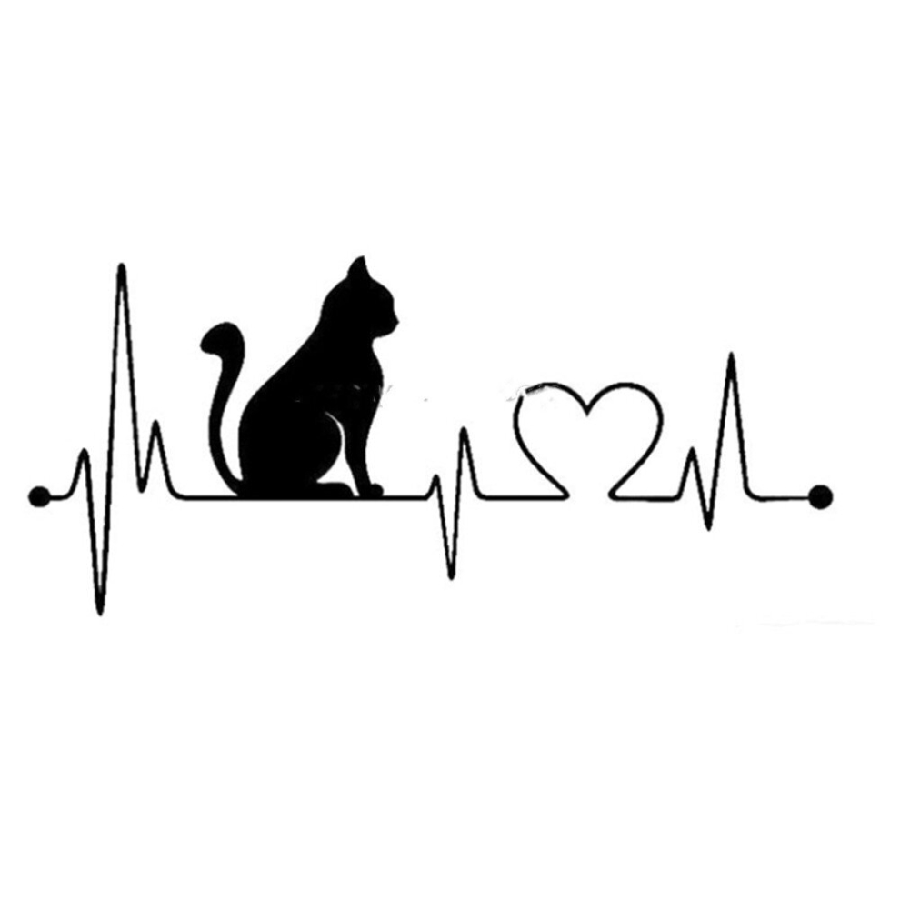 10 Pcs Cat Heartbeat Lifeline Shape Vinyl Decal Creative Car Stickers Car Styling Truck Accessories, Size: 26.5X12cm (Black) Black 6913664862362