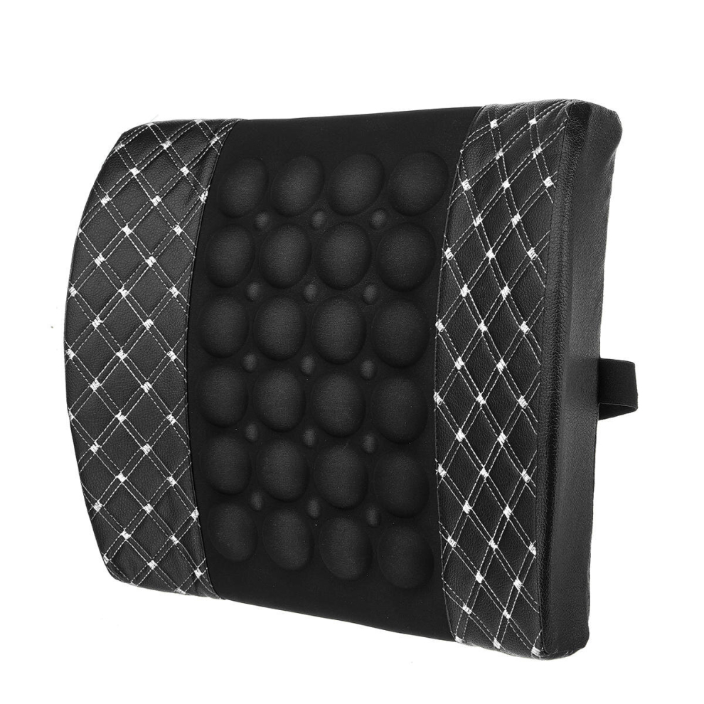 12V Electric Pu Leather Lumbar Massager Pad Pillow Waist Support Car Home Office Heated Cushion Black/White 6901722568851