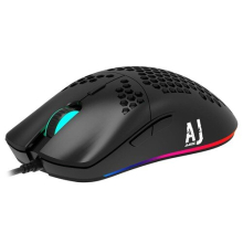 Ajazz AJ390 Ultraleichte optische kabelgebundene Maus, ausgehöhltes RGB-Licht, 16000 DPI, einstellbar, 7 Tasten – Schwarz