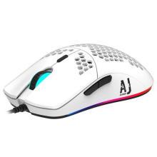 Ajazz AJ390 Ultraleichte optische Kabelmaus mit ausgehöhltem RGB-Licht, 16000 DPI, einstellbar, 7 Tasten – Weiß