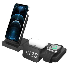 C100 Multifunktionales 3-in-1 15W kabelloses Ladegerät mit Uhr, Schnellladestation, Ladeständer, kabelloses Laden auf dem Schreibtisch