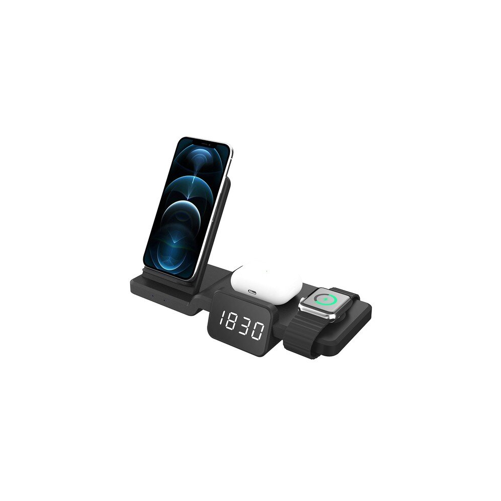 C100 Multifunctional 3-In-1 15W Wireless Charger With Clock, Fast Charge Cradle Charger Stand, Desktop Wireless Charging 766261513863