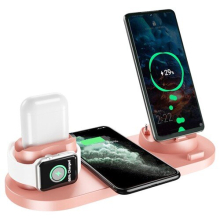 6 In 1 Drahtloses Ladegerät Mobiltelefon Drahtlose Ladehalterung Kopfhörer Schnellladung - Rosa