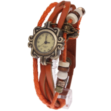 Retro Quartz Watch Wrist Watch with PU Leather Strap & Butterfly Style Pendant (Orange)