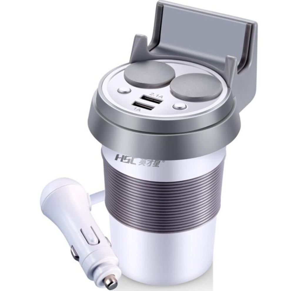 Car Cup Charger 2.1A/1A Dual Usb Ports With 2-Socket Cigarette Led Display Universal Phone Holder 6913664867350