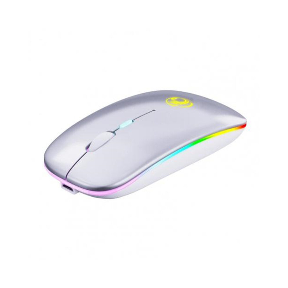 Wireless Mouse Bluetooth RGB Rechargeable Mouse Computer LED Backlit Ergonomic Laptop PC Gaming Mouse - White