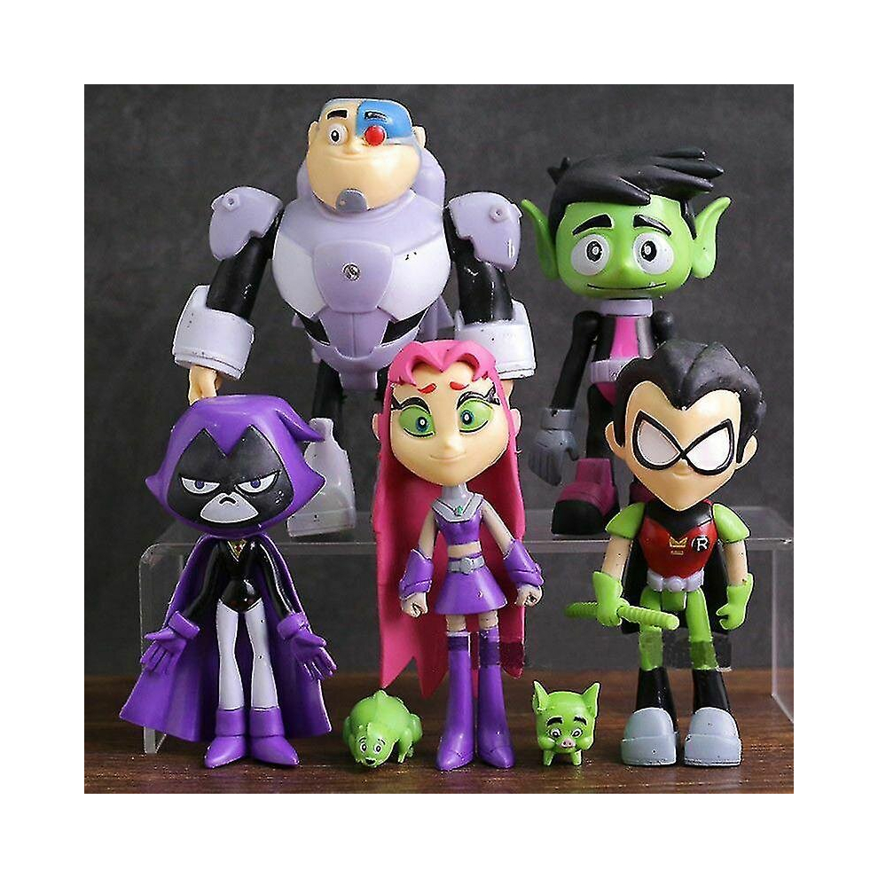 7pcs/Set Teen Titans Go Robin Cyborg Beast Boy Raven Action Figure Toy Kid Gift