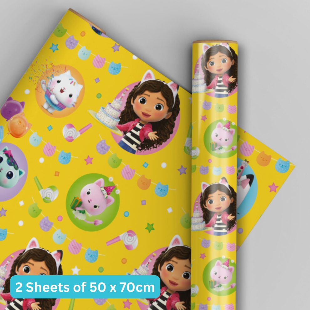 Gabby's Dollhouse Wrapping Paper 2 Sheets & 2 Tags