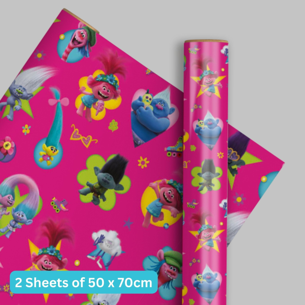 Trolls Wrapping Paper 2 Sheets & 2 Tags