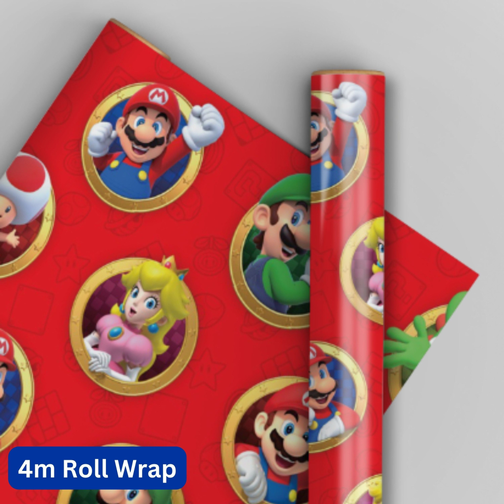 Super Mario Bros Wrapping Paper 4m Roll Wrap