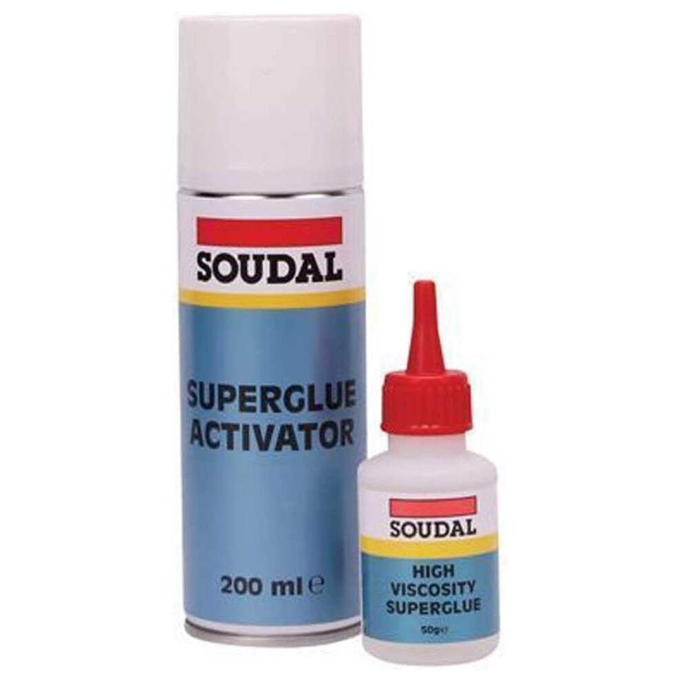 Soudal Mitre Kit Fast Bonding System Superglue 50g and Activator 200ml (White)       115103