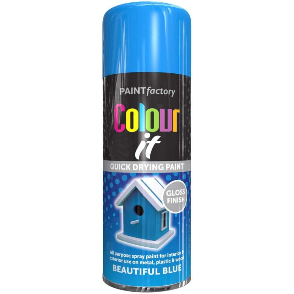 Paint Factory Colour It Quick Drying Spray Paint 400Ml Blue Gloss Finish 5056743096164