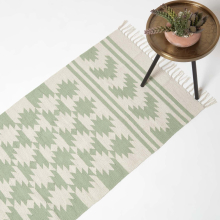 (66 x 200 cm) Turin Green & Natural Kilim Cotton Rug
