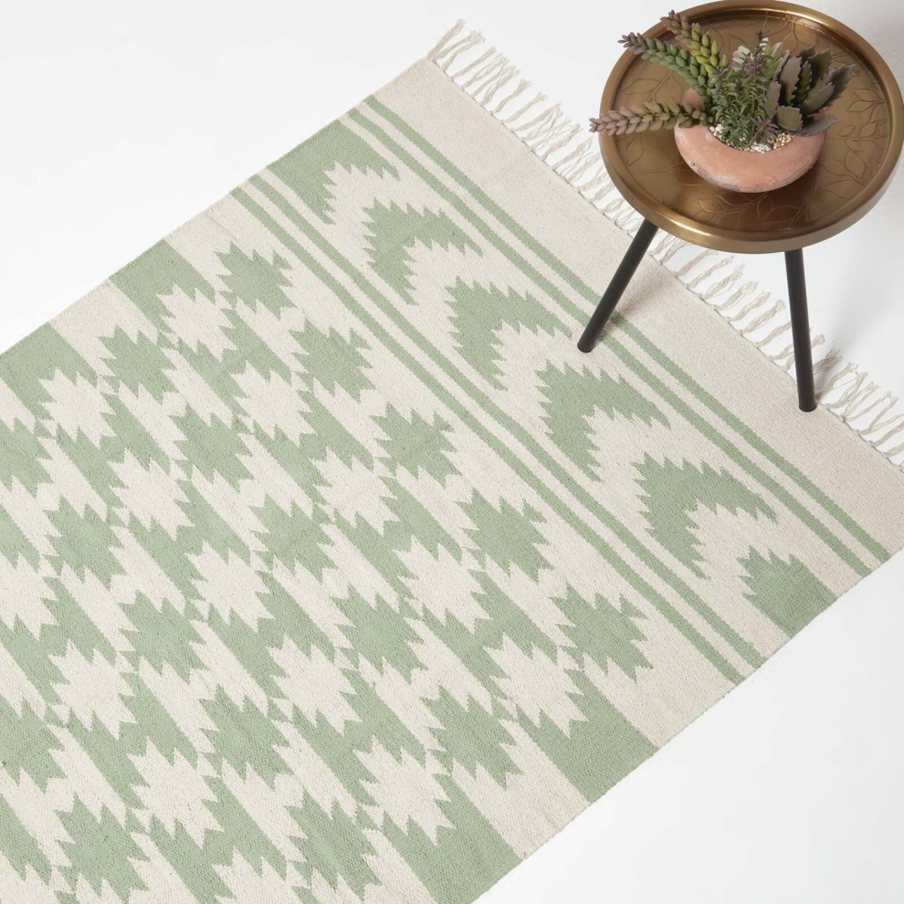 Homescapes (160 X 230 Cm) Turin Green & Natural Kilim Cotton Rug