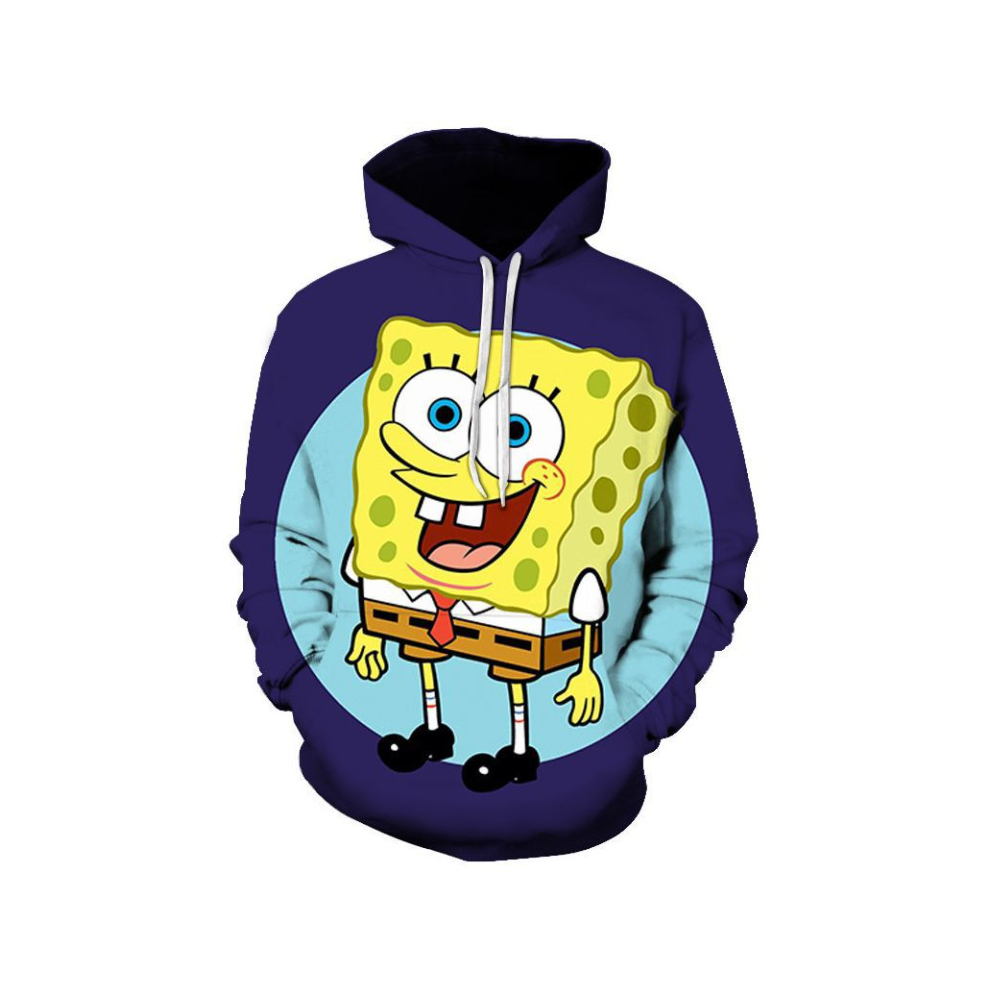 (M, COLOR 4) Men Women Unisex Digital Print Sweatshirts Hooded Adult SpongeBob SquarePants Cartoon Hip Hop Top Pullover