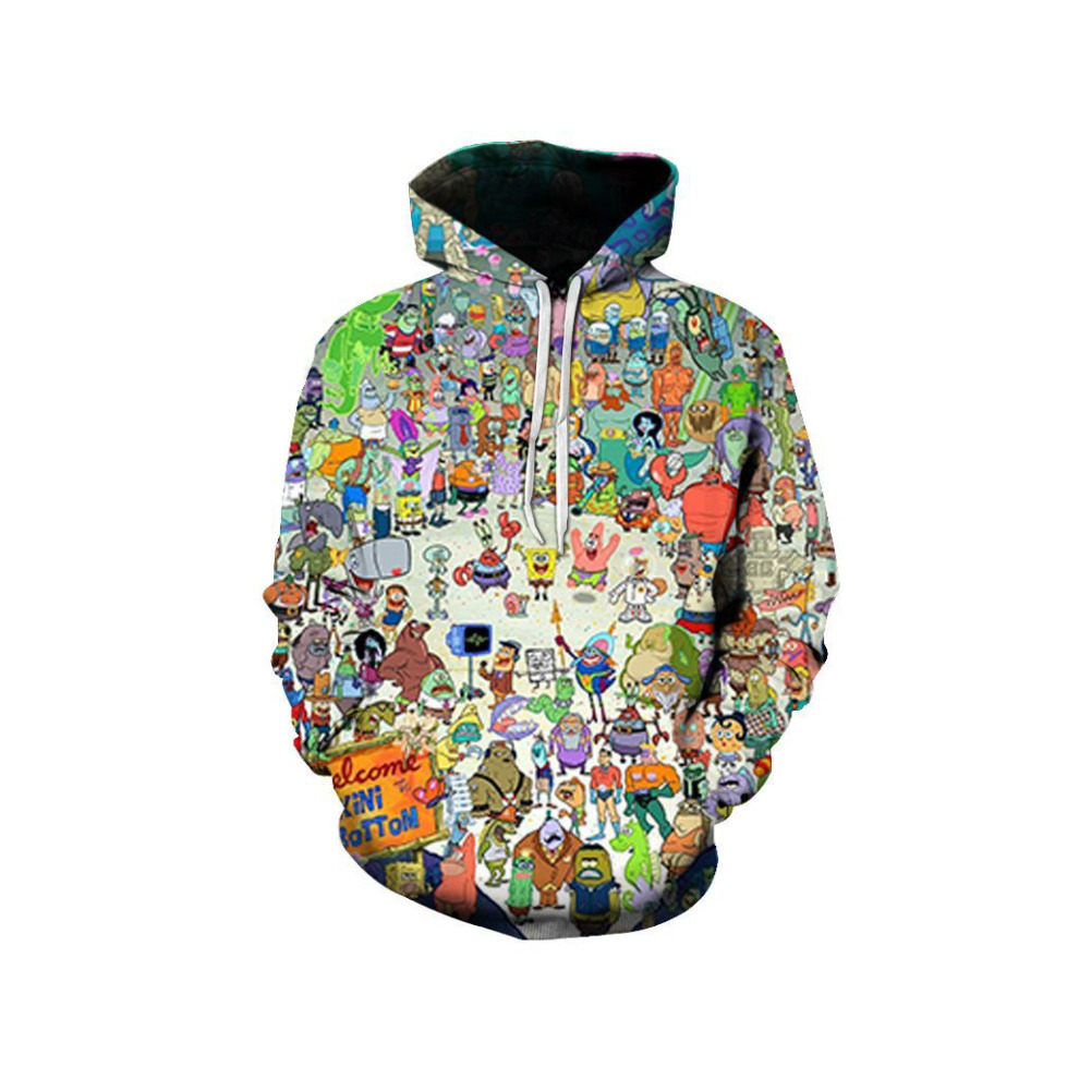 (XL, COLOR 6) Men Women Unisex Digital Print Sweatshirts Hooded Adult SpongeBob SquarePants Cartoon Hip Hop Top Pullover