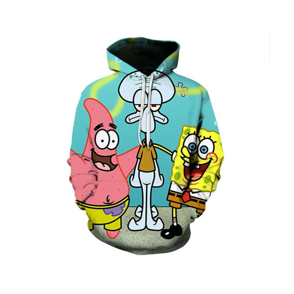 (M, COLOR 5) Men Women Unisex Digital Print Sweatshirts Hooded Adult SpongeBob SquarePants Cartoon Hip Hop Top Pullover