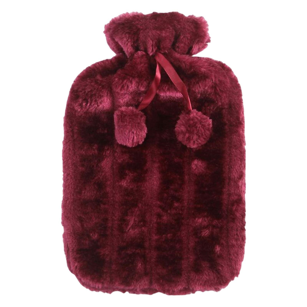 Large 2l Natural Rubber Hot Water Bottle With Warm Faux Fur Fleece Knitted Cover