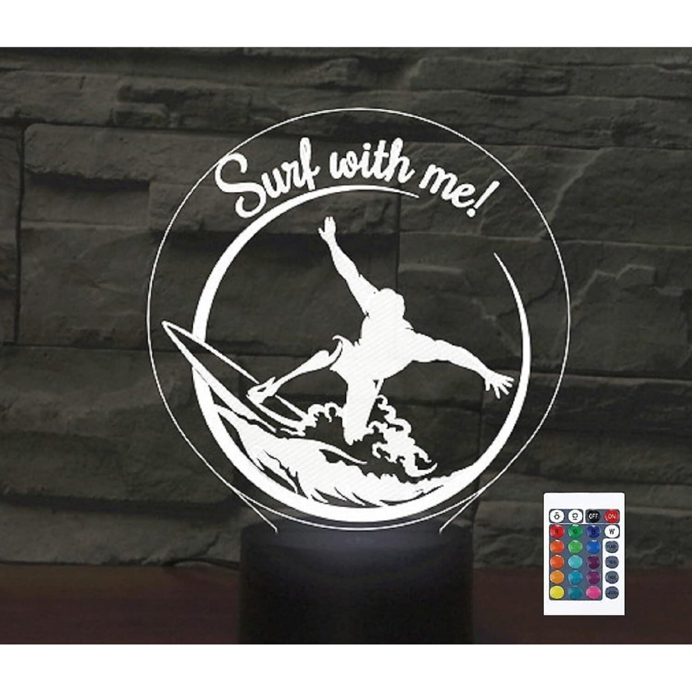 Shen 3d Surfing Remote Control 16 Color Night Lights Illusion Acrylic Led Table Bedside Lamp Children Bedroom Desk Decor Birthday Gifts Toy For Kids